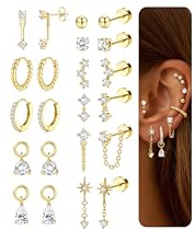DOCHAIS 11 Pairs Boucles d'Oreilles Femmes Or Argent Piercing Oreille Piercing Tragus Helix Piercings Creoles Or Hypoallergénique Boucles d'Oreilles Femme Acier Inoxydable Multiple Piercings
