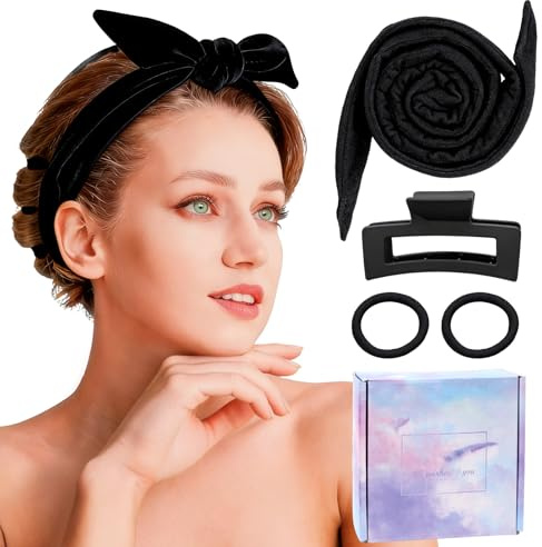 Rizador De Pelo Sin Calor, Heatless Hair Curlers, Ondas Sin Calor,Heatless Curls, Rizos sin Calor，Para Cabello Con Cabello Naturalmente Rizado, No Es Necesario Hacer Permanente (Negro)