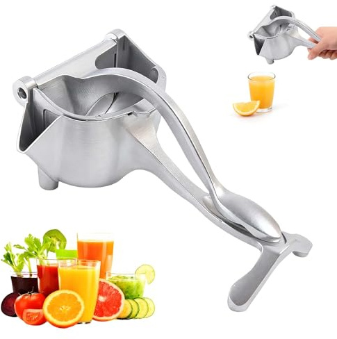 Fresh Fruit Juice Extractor, 2025 Upgrade Hand Juicer Squeezer Lemon Juicer Manual Hand Press with Ergonomic Grip, Easy to Clean for Orange Citrus Pomegranate Lime Grapefruit Kitchen Tool (1, Silver)