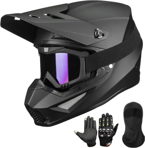 Auboa Adult Dirt Bike Helmets Motocross ATV Off Road UTV Four Wheeler MX Electric Dirtbike Helmet with Goggles Gloves Mask DOT Model MT766 (Matte Black M)