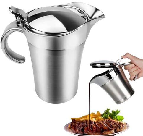 Stainless Steel Insulated Gravy Boat with Lid,Sauce Jug with Hinged Lid,500ml/750ml Thermal Gravys Warmer & Sauces Server,Steak Sauce Pot,Perfect for Serving Jars of Gravy or Cream