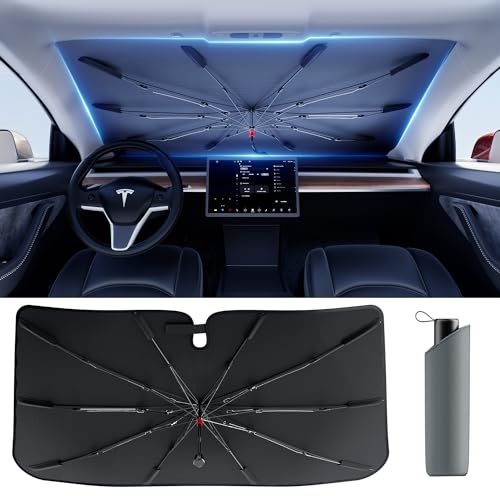 DMJN Umbrella Windshield Sun Shade - Medium, Car Sunshade for Front Windshield [Nano Ice-Crystal Coatings] UPF50+ Heat & UV Block, Protect Interior & Keep Cooler Universal for Car, SUV, Truck