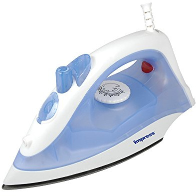 Impress Basic Clothing Iron | Non-Stick | Compact | Spray | Adjustable Steam | Fabric Selector | Swivel Cord | Lightweight | 1200-Watt (Blue)