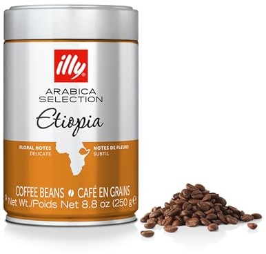 illy Coffee - Single Origin Beans - Ethiopia Coffee Beans - 100% Arabica Whole Coffee Beans - Ideal For Moka Pots, Espresso, Filter Coffee - 250g Tin