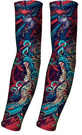 AHXN UV-Sonnenschutz-Armstulpen für Damen und Herren, UPF 50+, Sport-Kompressions-Kühlhülle, einzigartiges Tattoo-Ärmel, Geschenk, God of Guard, Alle Code