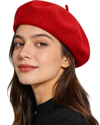 Women French Beret Hat Solid Artist Hat Wool Beret Winter Warm Beanie Cap