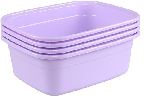 Yuright 4-Pack 14 L Plastic Washing up Bowl, Rectangular Cleaning Wash Bowl Basin, Purple