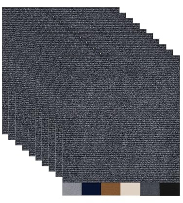 Hiseng Dalles de Moquette Adhésives, 30x30cm Lavable Dalles Moquette Autocollante Sol Tapis de Sol Bureau en Tissu Carreaux de Sol Faciles pour Office Salon Maison Chambre (30 pièces,Gris foncé)