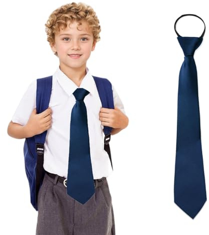 GNEGNI LIFE Cravate pour enfant garçon et fille - Réglable - Couleur unie - Avec fermeture éclair - Pour mariage, remise de diplôme, spectacle, bleu marine, taille unique