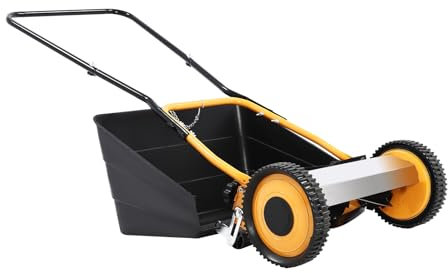 14 2 Wheels Hand Slider Lawn Mowers Hand Grass Mowers with 4-Sharp 5-Blade and Grass Collecting Box, Hand Push Lawnmower Orange Wheeled Lawn Mower for Garden