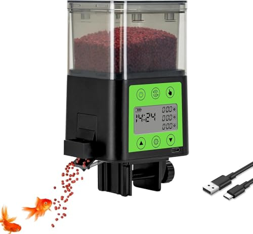 Podazz Mangeoire Automatique pour Aquarium avec minuterie, écran LCD de 320 ML, Distributeur de Poissons réglable, Distributeur de Poissons Rouges, Tortues pour Vacances, Week-End ou Usage Quotidien