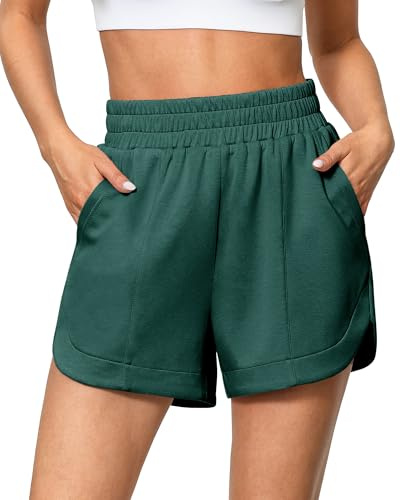 luvamia Sweat Shorts Women High Waisted Pull On Lounge Shorts Women Trendy Shorts for Women Hunter Green Active Shorts for Women Women Shorts for Summer Women Shorts Casual Large Fits Size 12 Size 14