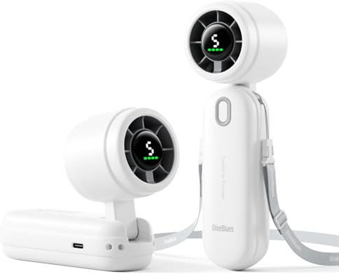 Diveblues iTurbo Ventilatore portatile - Mini pieghevole e ricaricabile, 5 velocità, display LED, flusso d'aria potente, ventilatore USB leggero per viaggi, spiaggia, lavoro e attività all'aperto