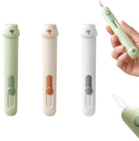 Mulomir 3 in 1 Nadeleinfädler Nahttrenner mit Nadelaufbewahrung, Steckbarer Nadeleinfädler, Nadeleinfädler Nahttrennwerkzeug, Dehnbarer Entferner Nadeleinfädelwerkzeug