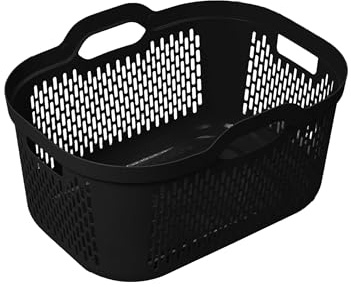 Addis Signature 45L Laundry Basket with Built-In Handles, Large Plastic Washing Basket for Clothes & Family Laundry, Ventilated, Durable UK Made, Black