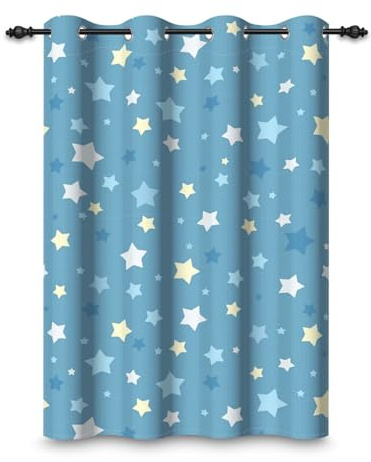 ggaimwf 107x160cm Rideau à œillets Ciel de Dessin animé Ciel Bleu Étoiles colorées Chambre de bébé Occultant Œillets Rideaux de fenêtre pour Chambre d'enfant Salon Salle à Manger,1 Panneau Simple