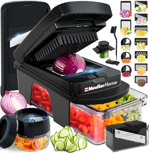 Mueller ULTIMATE - Affettaverdure a 12 lame, affettatrice a mandolina e affettatrice, grattugia, accessori essenziali per la cucina, colore: nero