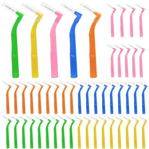 ACSKD Angle Interdental Brushes, 50 Count, 5 Sizes Dental Floss Picks, Dental Plaque Removal Teeth Cleaning Tools for Home and Travel
