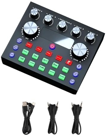 Cuerpo de tarjeta de sonido V8S de 5 V 1 A con cable de carga de audio y USB, efectos de voz de sonido ricos, compatible con transmisión en vivo multiplataforma