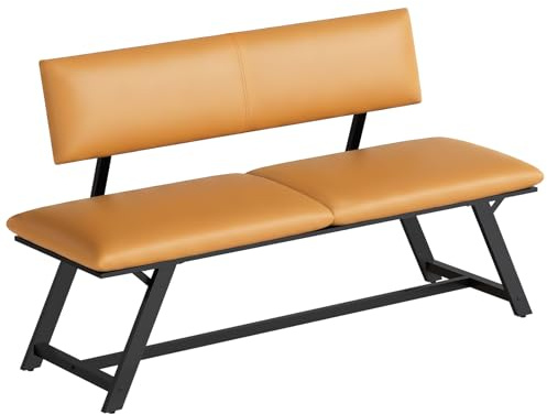 HOOBRO Banc de 139 cm avec Dossier, Banc de Salle à Manger Rembourré en PU, Cadre Métallique, 4 Pieds Réglables, pour 2 à 3 Personnes, pour Salle à Manger, Cuisine, Salon, Marron et Noir ECB18CD01