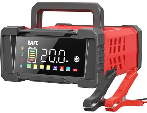 20A Portátil Cargador Baterias Coche, 12V/24V Cargador de Batería de Coche, Carga En 9 Etapas, Modo De Reparación, Cargador Bateria Coche para STD, AGM, EFB, Gel, SLA, LiFePO4, Moto