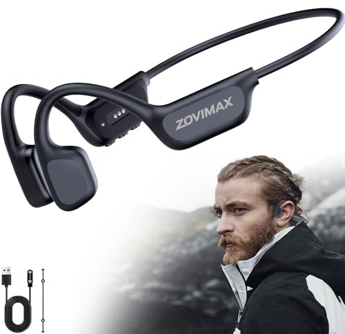 ZOVIMAX Militaire Casque Conduction Osseuse, Bluetooth 6.0, IP68 Étanche Natation Sport-Écouteurs, Mémoire MP3 32Go Intégrée, Autonomie 12h, Anti-Vent Open Ear Sport Écouteur, Natation/Course/Cyclisme