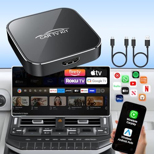 3 en 1 Car TV Mate Pro con Wireless CarPlay & Android Auto Adapter, Convertidor HDMI Multimedia TV Stick, Streaming de Fire T V/Consola/Youtube/Netflix en el Coche para CarPlay con Cable