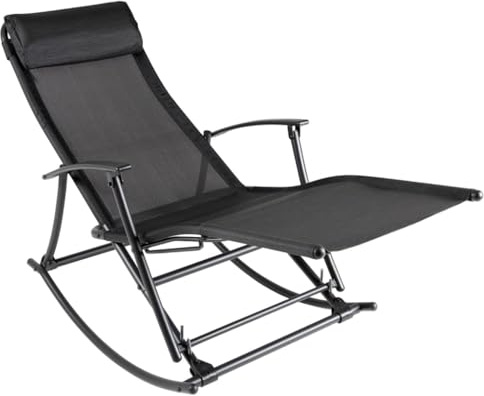 Mangloder Chaise à Bascule de Jardin en Acier et textilène Noir avec Coussin, Pliable et inclinable, Fauteuil Confortable pour terrasse, Balcon, véranda, extérieur et détente