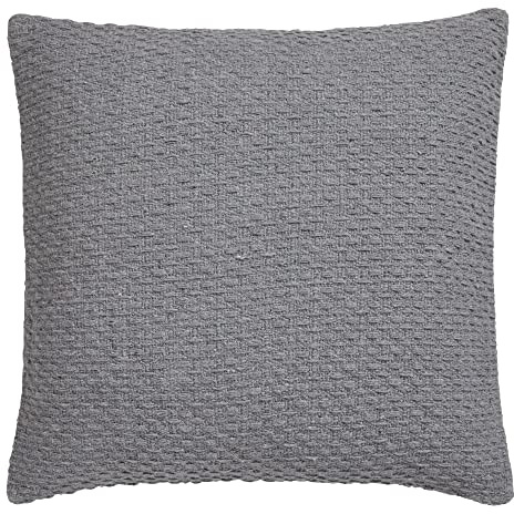 Drift Home - Grey Cushion (43 x 43cm) - Sustainable Recycled Cotton - Filling/Padding Included - Grey Weaved Cushion with Insert - Grey Textured Cushion - Grey Woven Cushion - Matching Throw Available