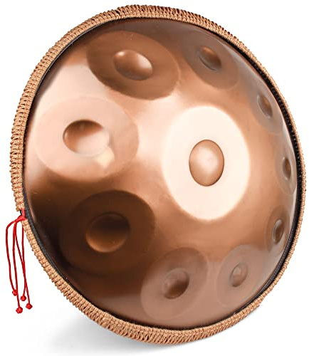 LOMUTY Steel Handpan D Minor Kurd 440Hz 10 Notes 22 Inch Steel Drum with Carry Bag, Stand, 2 Hand Mallets, Music Note Stickers, Wiping Cloth, Gold