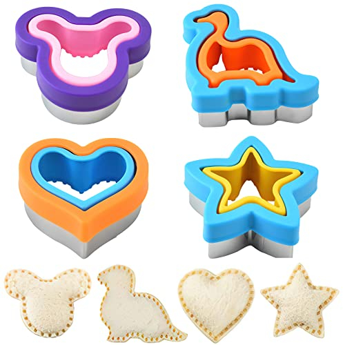 4 Stück Sandwich Schneider, Ausstechformen Kinder, Ausstechformen Brotausstechformen für Kinder, Decruster Sandwich Maker Bento Lunchbox mit Mickey Mouse, Dinosaurier, Stern und Herzform