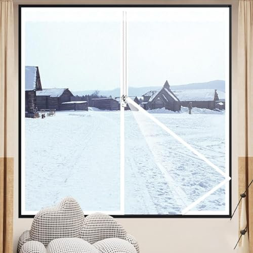 Weatherproofing Window Insulation Kits,Clear Indoor Patio Door and Window Insulation Film Tarp,Window Plastic for Winterizing,Zip Warm Windproof Window Curtain,Width x Height (140x140cm(55x55in))