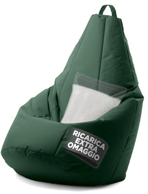Avalon - Puff Poltrona Sacco Pera Deluxe Grande Sfoderabile, Pouf Sacco di Qualità Sartoriale, Bean Bag per Sedersi Ergonomico, Tessuto Antistrappo Impermeabile, Made in Italy(70x130cm-Verdone)