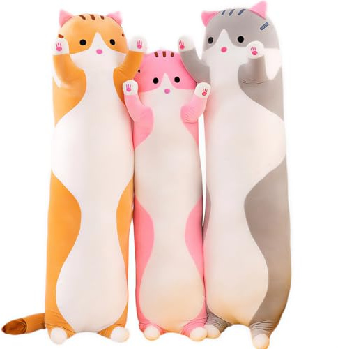 Kekeso Cuscino Lungo per Gatti in Peluche, Morbido Corpo Cuscino per Abbracci, Regalo per Natale e Compleanno (Rosa, 70cm)