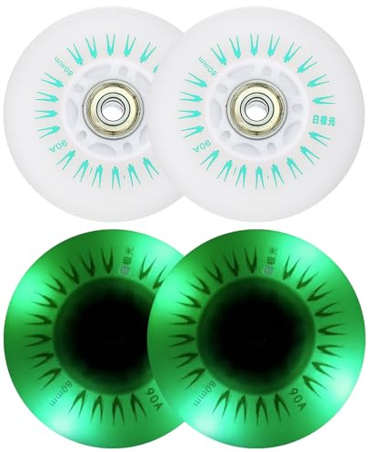 PATIKIL Roues de Patins en Ligne Lumineuses Colorées de 80 mm, 4 Pièces Roues de Rouleau en Ligne Clignotantes à LED 90A PU avec Roulements pour Remplacement de Trottinette, Vert