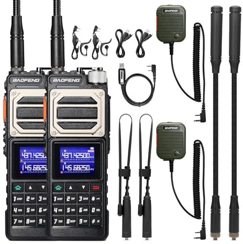 BAOFENG UV-25 Tri-Power Handgerät Funkgerät, 10W Langstrecken, UHF VHF FM Air Empfänger, 5200mAh Batterie, Taktische Schwanenhals & Peitschen-Antenne, Lautsprecher Mikrofon, Programmierkabel, 2pack