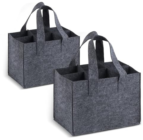 2 Pcs Sac à Vin en Feutre 6 Compartiments, Sac à Bouteilles pour 6 Bouteilles, Porte Bouteille Vin, Sac Bouteille Vin, Porte-Bouteilles, Sac de Transport avec Poignée Réutilisable pour Vin Champagne