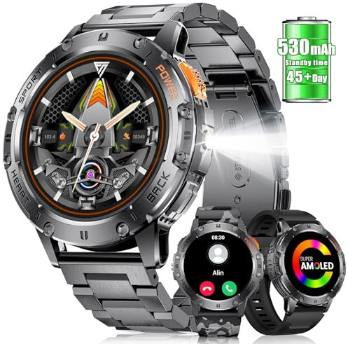 FOXBOX Smart Watch for Men, 1.43’’ AMOLED Smartwatch with Flashlight Answer/Make Calls, 110+ Sports Modes Fitness Tracker, Blood Pressure/Calorie/Heart Rate/Sleep Monitor for Android iOS Black