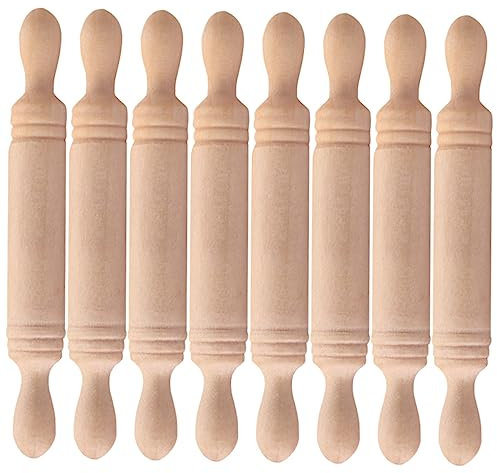ABOOFAN 8Pcs Mini Wooden Rolling Pin Set Lightweight Small Dough Roller for Kids Educational Play and Dollhouse Kitchen Props