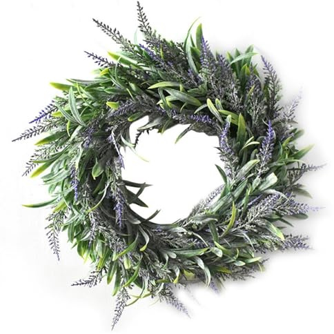 Jiakalamo 12In Spring Wreaths for Front Door, Artificial Lavender Wreath Door Wreath for All Seasons Outdoor Window Wall Porch Office Farmhouse Wedding Home Decor(purple)