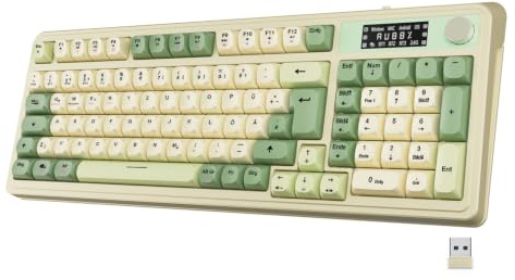 NEWWAY NK251 Trådlöst tangentbord Uppladdningsbart Tysk Layout QWERTZ Tredubbla lägen WiFi 2,4 GHz / BT/USB-C - Digital Display - Multifunktionsrulle - RGB-bakgrundsbelysning - Mottagare på