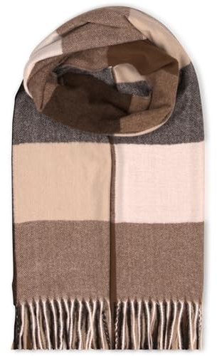 malito – Sciarpa da donna alla moda – Morbida XXL in viscosa – Sciarpa invernale a quadri design moderno e lungo – Pashmina Stola Cashmere S602, Marrone chiaro a quadretti, Taglia unica
