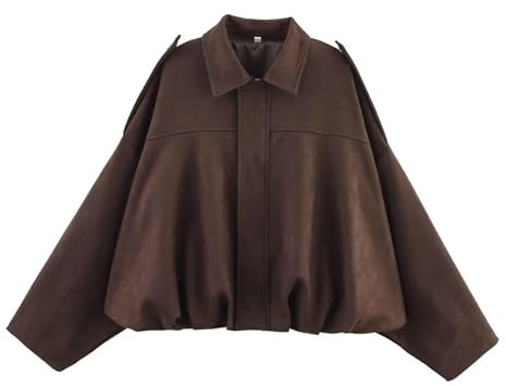 Women's Faux Suede Bomber Jacket Oversized Lapel Long Sleeves Pilot Coat Spring Trendy Casual Streetwear Outerwear