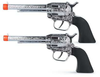 Lizzy Silver cowboy pistol toy 19cm – fancy dress costume accessory with decorated barrel & wood effect handle – perfect for kids & adults Wild West, cowboy, sheriff or Western outfits (02, Silver)