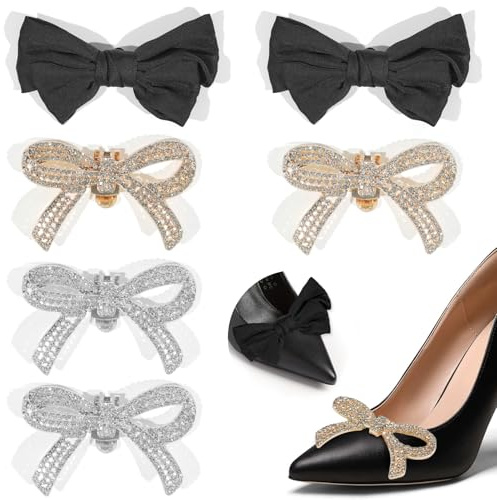 ZAGQIG 6Pcs Elegant Bow Shoe Clips Classic Detachable Bling Rhinestone Bow Shoe Charms Bridal Wedding Party Shoe Buckle Heel Cap Bag Clothing Accessories (Bow)