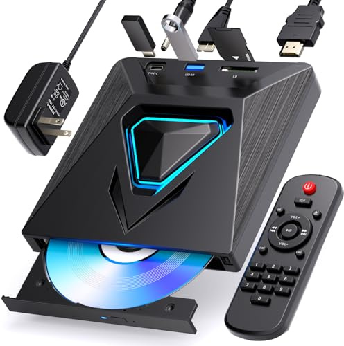 6-in-1 DVD Player for TV-External Mini CD/DVD Drive with HDMI AV Output, USB/TF Reader. Universal DVD Player forTV/ Monitors/PCs/Laptops, PAL/NTSC Support.player for home theater stereo system