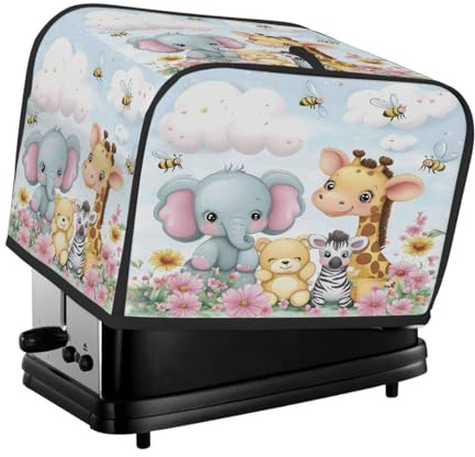 Copertura per tostapane con elefante, giraffa, orso, zebra, 2 fette, impermeabile, protettiva, in tessuto Oxford, piccolo elettrodomestico da cucina, con tasca, per tostapane, forno, macchina da caffè