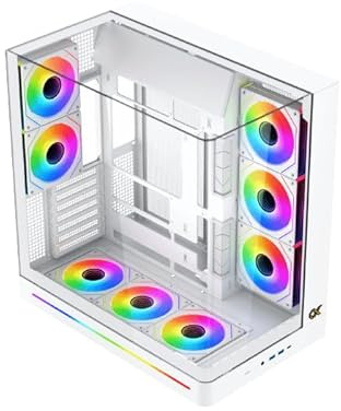 XIGMATEK Pano II Boîtier E-ATX avec verre trempé incurvé en une seule pièce, 8 ventilateurs ARGB de 120 mm et boîte de contrôle à distance PWM, support GPU vertical inclus (Blanc (EN48425))