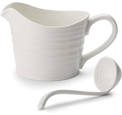 Portmeirion Home & Gifts CPW78895-XP Sauce Jug & Mini Ladle, Porcelain, White, 18.5 x 11 x 13 cm