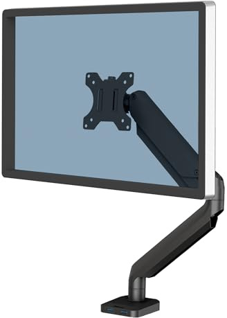 Fellowes Bras Porte Écran Platinum Simple pour 1 Moniteur Jusqu'à 32, Hauteur Ajustable, Norme VESA, 2 Ports USB